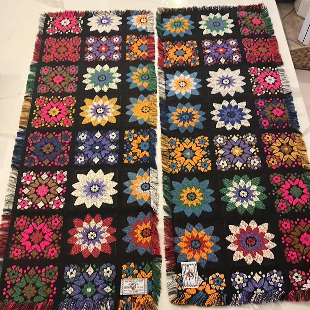 Vintage Halabi Anter set of handmade runners Israeli 35”x13.5” ea 2 unique sides